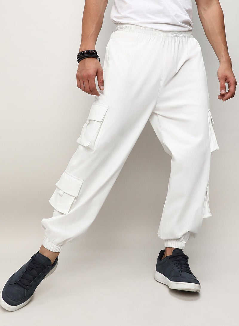 Campus Sutra Men's Egg White Cuffed Hem Cargo Trousers  - Image 2