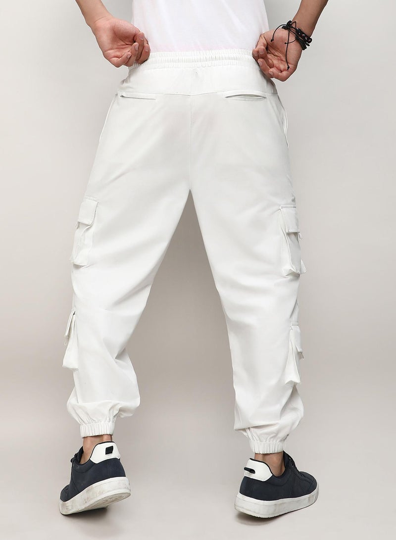 Campus Sutra Men's Egg White Cuffed Hem Cargo Trousers  - Image 5
