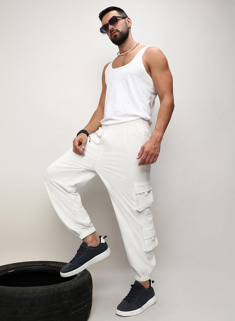 Men's Egg White Cuffed Hem Cargo Trousers