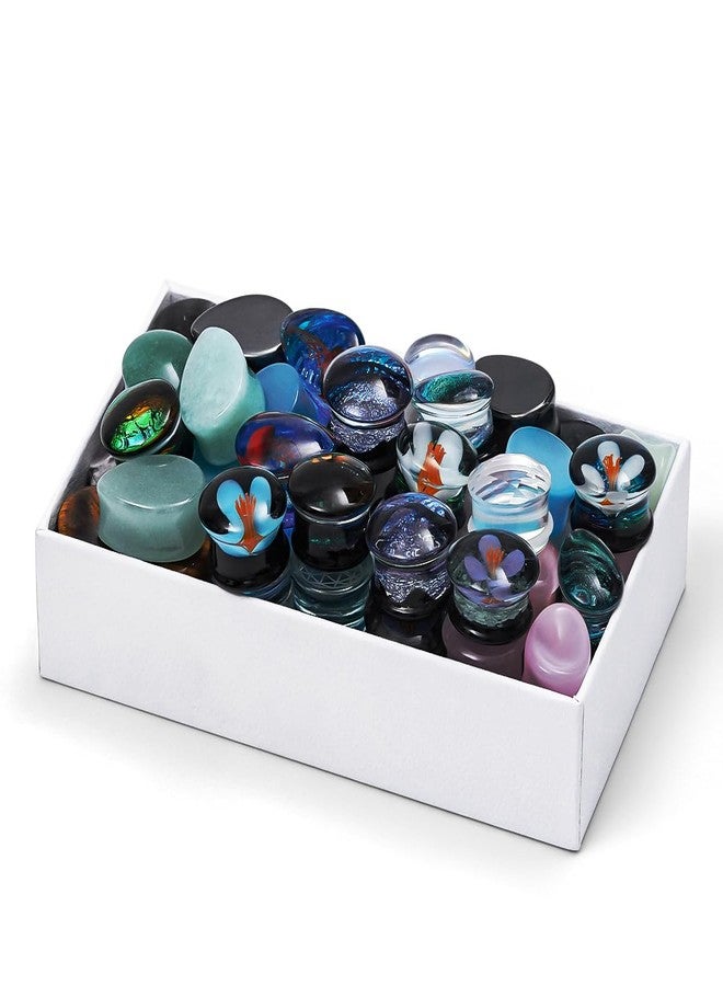 COOEAR 10 Pairs Glass/Stone Ear Tunnels, Random Mix and Match Gauges Flesh Tunnels Plugs Stretchers Expander Double Flared Ear Piercing Jewelry. - Image 3