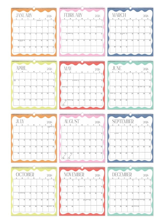 Sweetzer & Orange S&O Modern Wavy Wall Calendar from January 2026-June 2027 - Tear-Off Monthly Calendar - 18 Month Academic Wall Planner - Hanging Organizer to Track Anniversaries & Appointments - 13.5"x10.5”in - Image 2