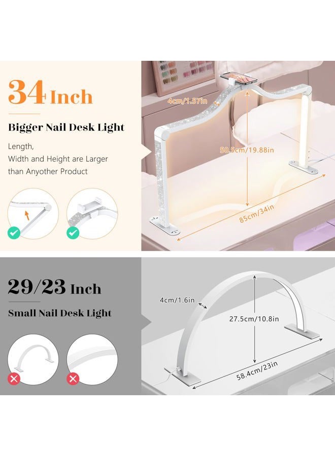 Yokilly Arc Half Moon Light: 34" Shadowless Half Moon Light for Living Room Desk - Foldable LED Desk Lamp with Continuous Brightness for Manicurist (White) - Image 4