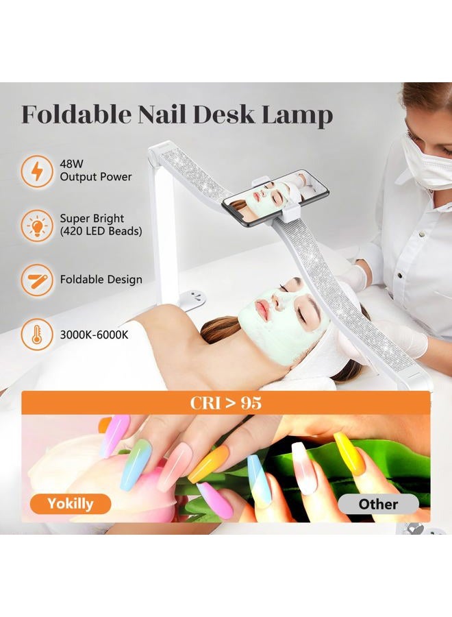 Yokilly Arc Half Moon Light: 34" Shadowless Half Moon Light for Living Room Desk - Foldable LED Desk Lamp with Continuous Brightness for Manicurist (White) - Image 2