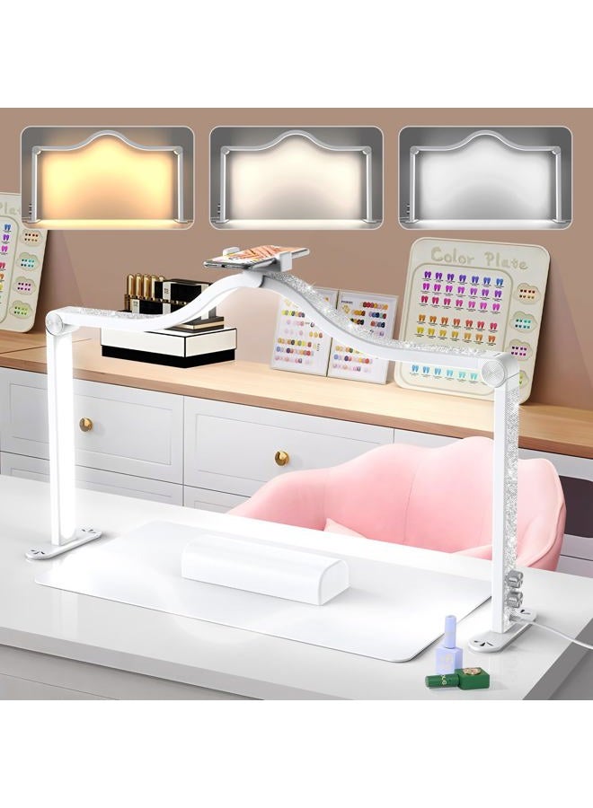 Yokilly Arc Half Moon Light: 34" Shadowless Half Moon Light for Living Room Desk - Foldable LED Desk Lamp with Continuous Brightness for Manicurist (White) - Image 1