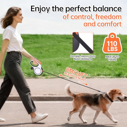 LULUPET 26Ft Heavy Duty Retractable Dog Leash with Dispenser and Poop Bags, for Small, Medium & Large Dogs Up to 110Lbs, 360° Tangle-Free Design and a Durable Chrome Plated Hook - Image 2