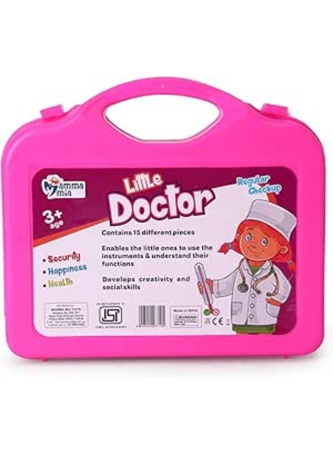 مجموعة لعب تظاهرية للأطباء للأطفال مع حقيبة قابلة للطي، وملحقات طبية صغيرة، ومجموعة ألعاب للأولاد والبنات من عمر 3 سنوات فما فوق (وردي)