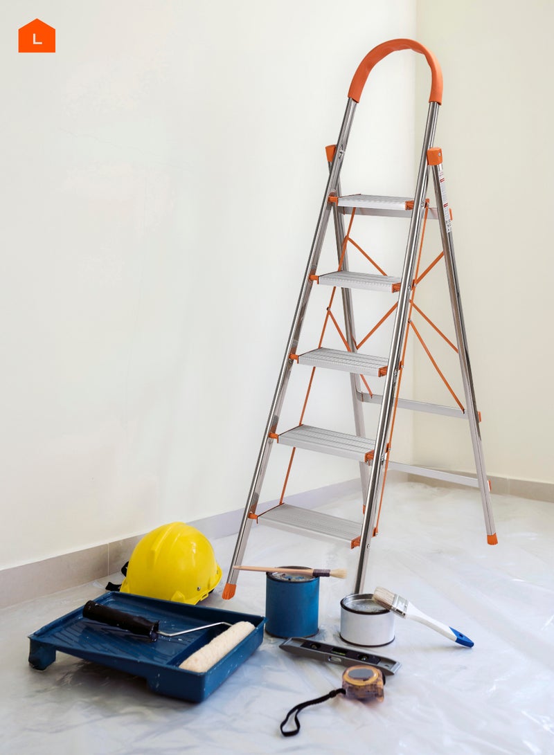 LAWAZIM Stainless Steel Ladder 5 Step- with Hand Grip –Folding Non-Slip Compact and Easy-to-Store Step Ladder for Home Kitchen Office Multi-Purpose Use – Reinforced Beam and Rubber Feet for Stability - Image 5