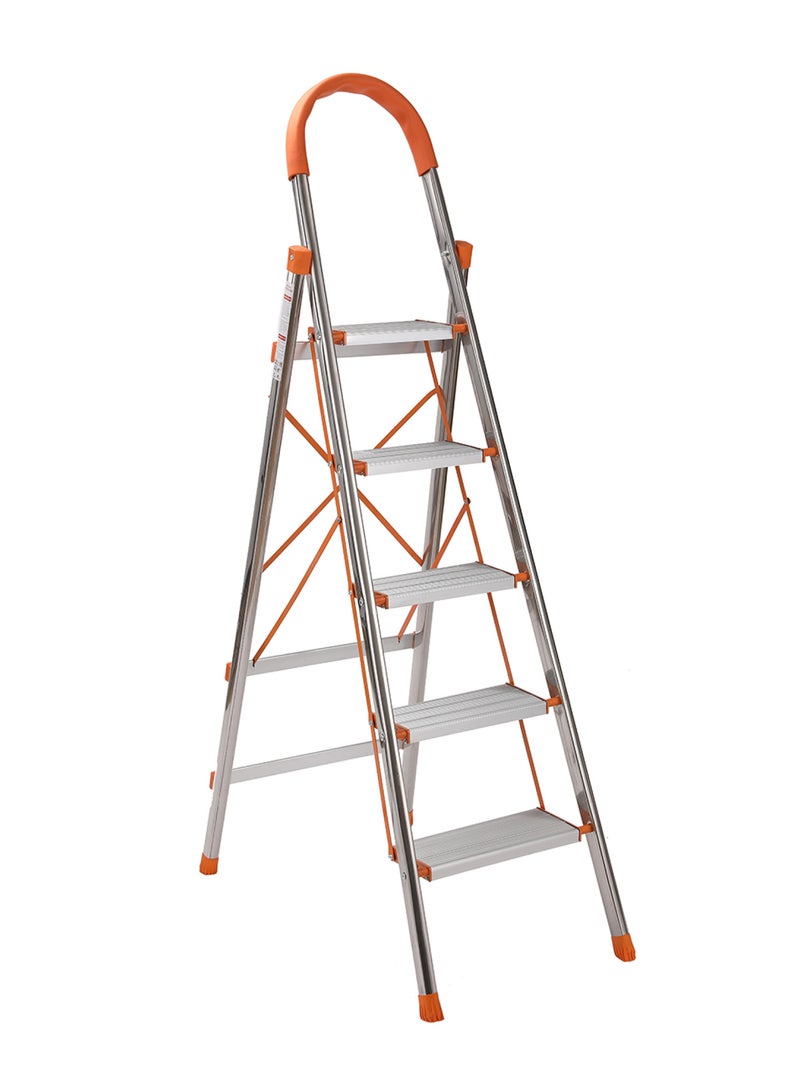 LAWAZIM Stainless Steel Ladder 5 Step- with Hand Grip –Folding Non-Slip Compact and Easy-to-Store Step Ladder for Home Kitchen Office Multi-Purpose Use – Reinforced Beam and Rubber Feet for Stability - Image 1