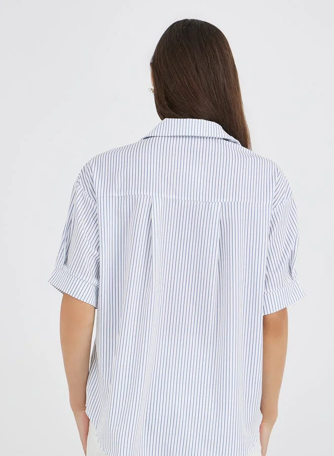 Take Two White Striped Regular Fit Short Sleeve Shirt for Women | Best Price UAE