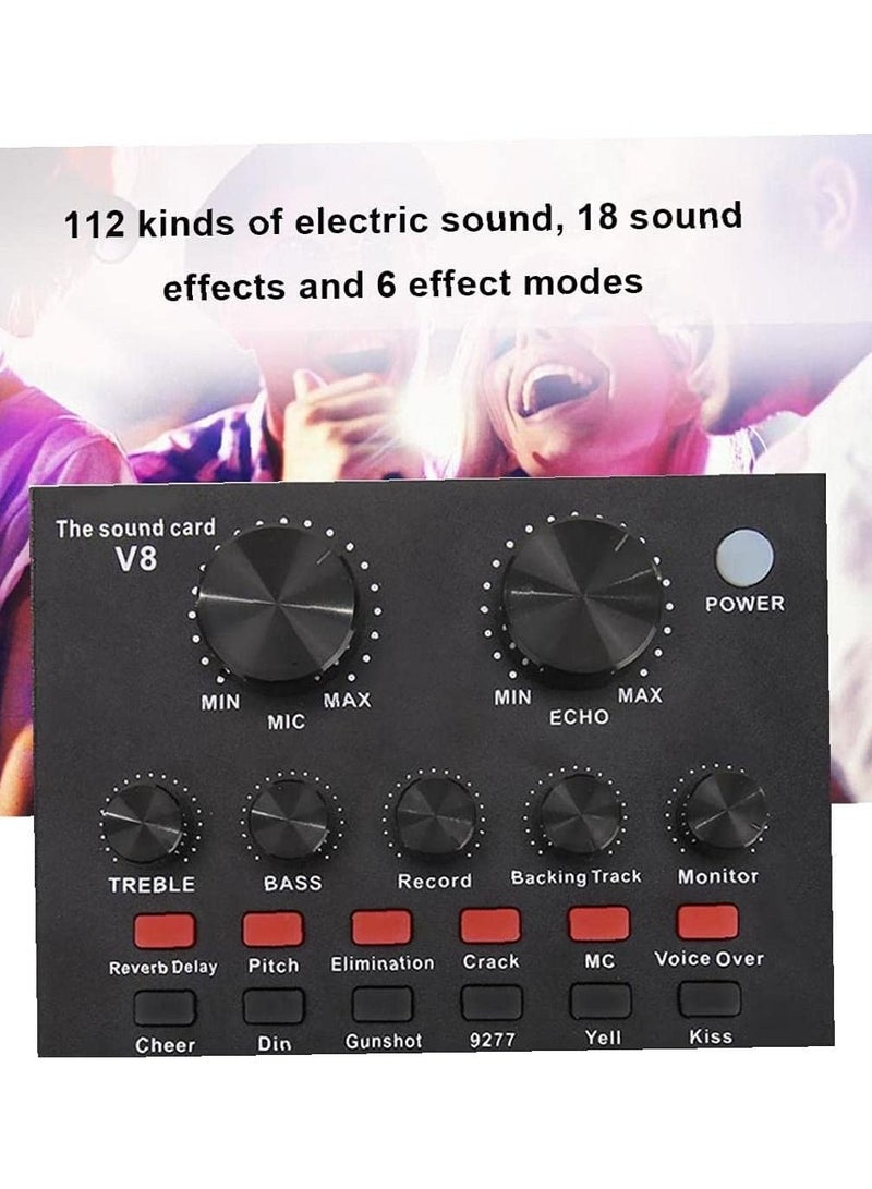 Sound Card V8 USB External Audio Mixer Headset Microphone Webcast Entertainment Streamer  - Image 1