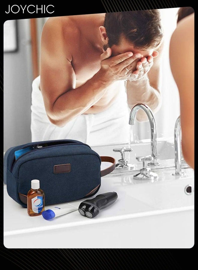 Joychic حقيبة مستحضرات التجميل القابلة للسفر السميكة للنساء والرجال، حقيبة تنظيم قماش محمولة، حقيبة حلاقة، حقيبة حمام مع مقبض، زرقاء داكنة - Image 2