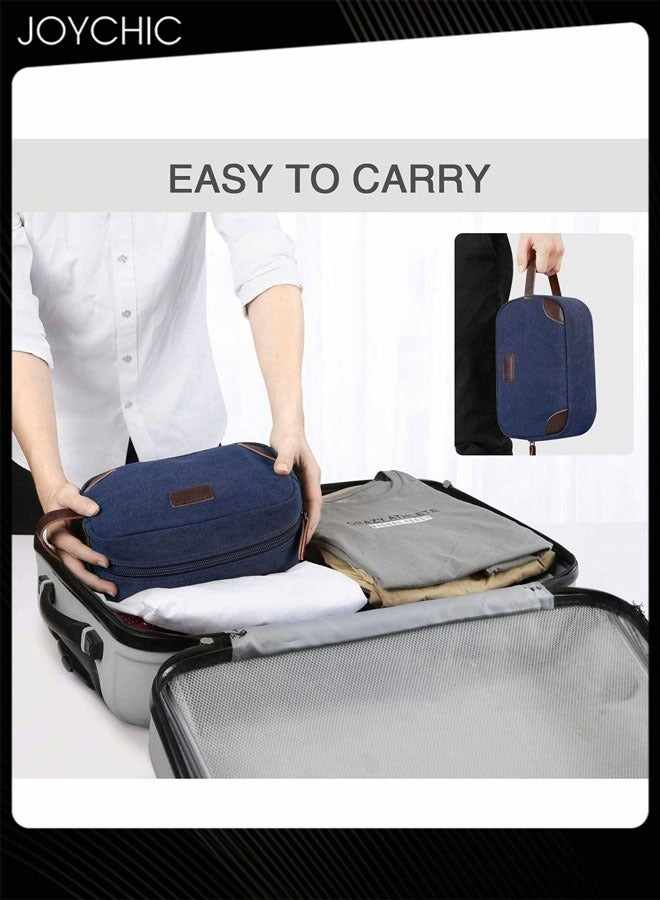 Joychic حقيبة مستحضرات التجميل القابلة للسفر السميكة للنساء والرجال، حقيبة تنظيم قماش محمولة، حقيبة حلاقة، حقيبة حمام مع مقبض، زرقاء داكنة - Image 3