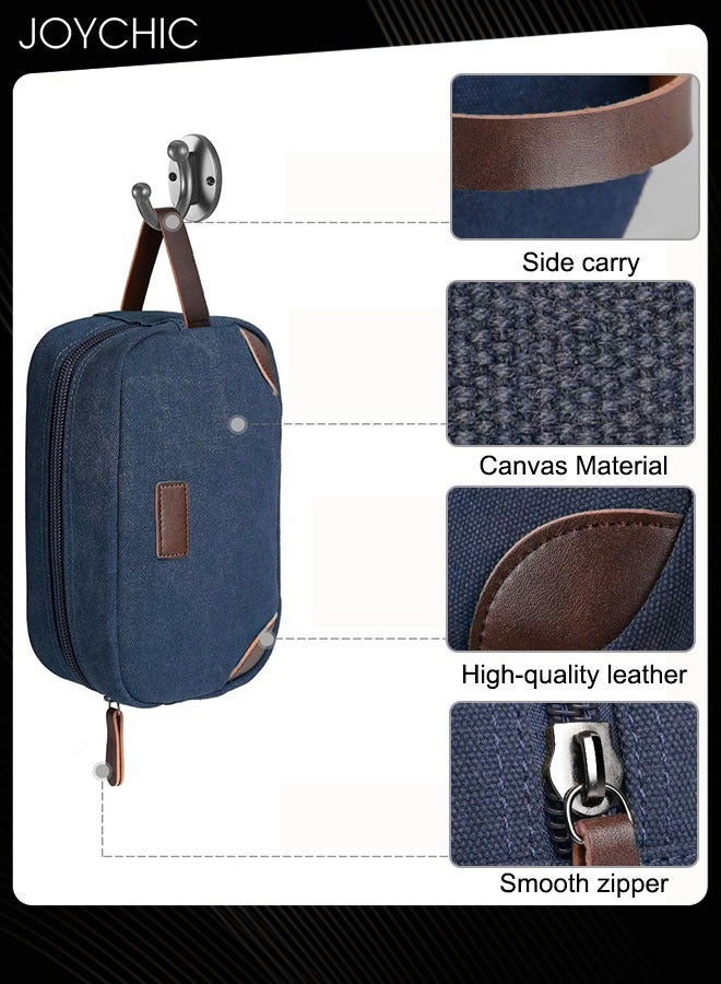 Joychic حقيبة مستحضرات التجميل القابلة للسفر السميكة للنساء والرجال، حقيبة تنظيم قماش محمولة، حقيبة حلاقة، حقيبة حمام مع مقبض، زرقاء داكنة - Image 4