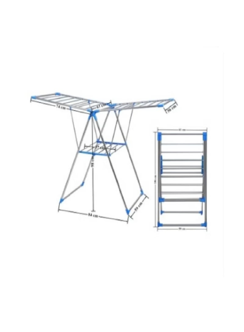 Clothes Dryer Rack White & Blue 150x104x60cm Space-Saving Vertical Clothes Drying Rack Multi-Tier Foldable Laundry Dryer Portable Clothes Drying Solution - Image 2