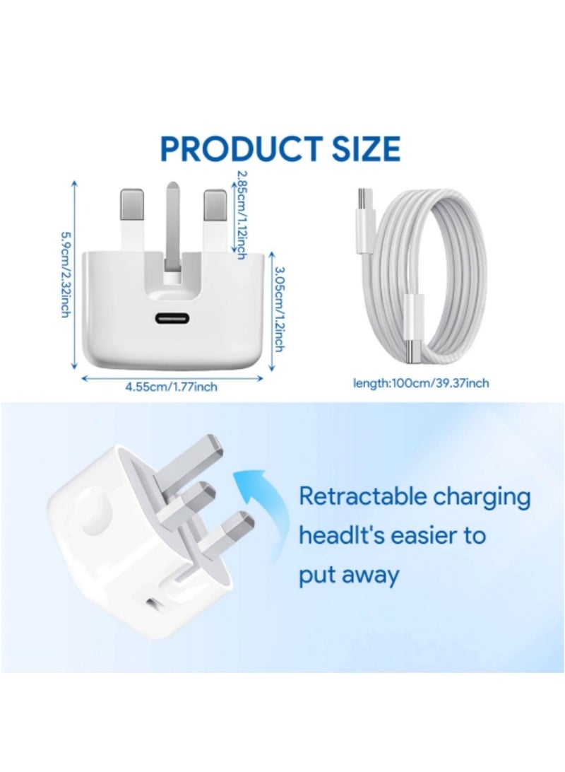 20W Fast Charger for iPhone 15/16, USB C Charger with 1M Type C to C Braided Cable for iPhone 15/16 Full Series, AirPods 4, Airpod Pro 2nd generation, Galaxy and Other Type C Devices  - Image 5