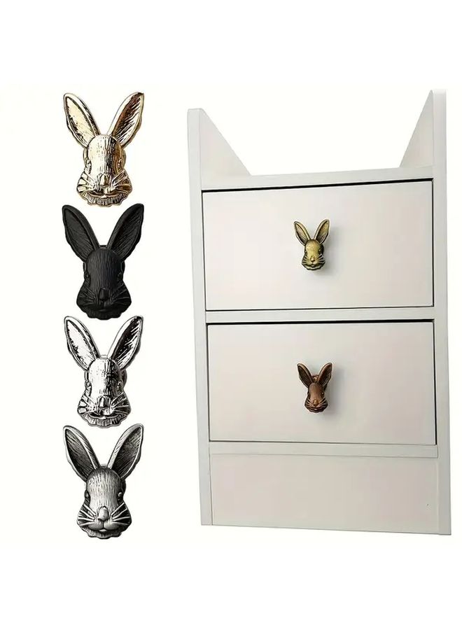 4 Silvery Rabbit Shaped Metal Hooks Set For Wardrobe Drawer Cabinet Decoration Storage - Image 2