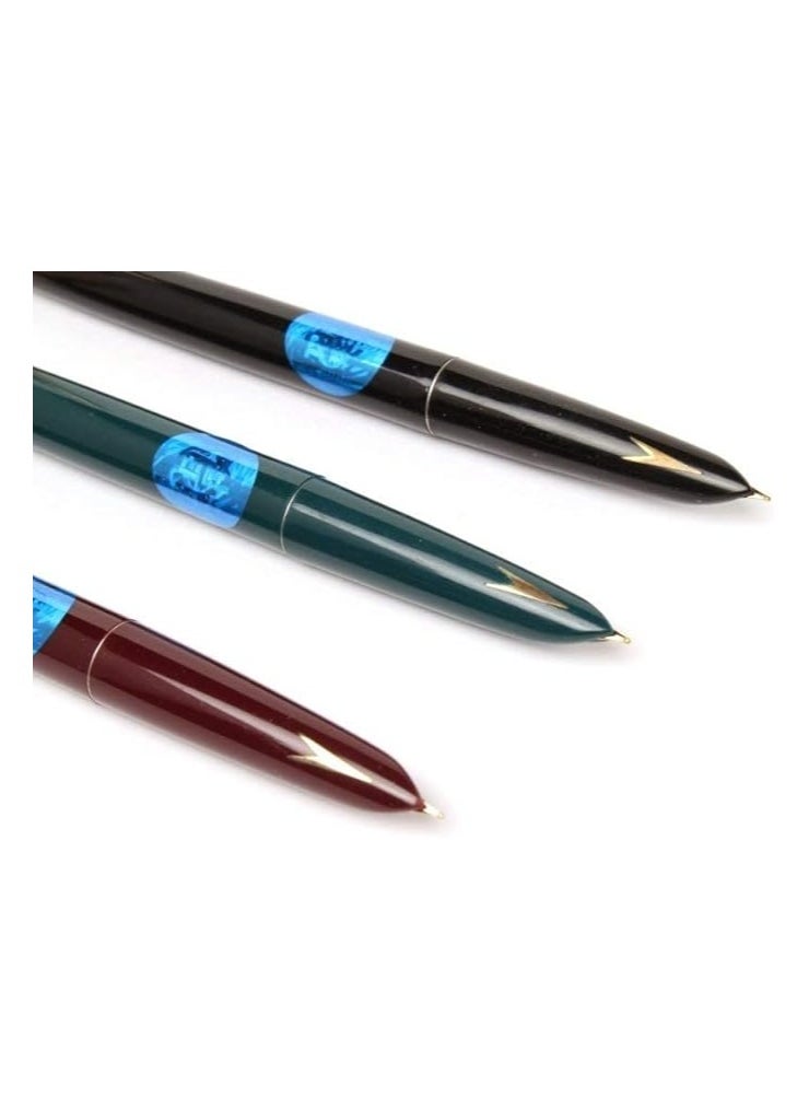 Hero - Hero Pen Original Fountain Pen Iridium Fine Nib 330 Golden Cap Black Green Maroon Color Ink Pen - Pack of 3 - Image 1
