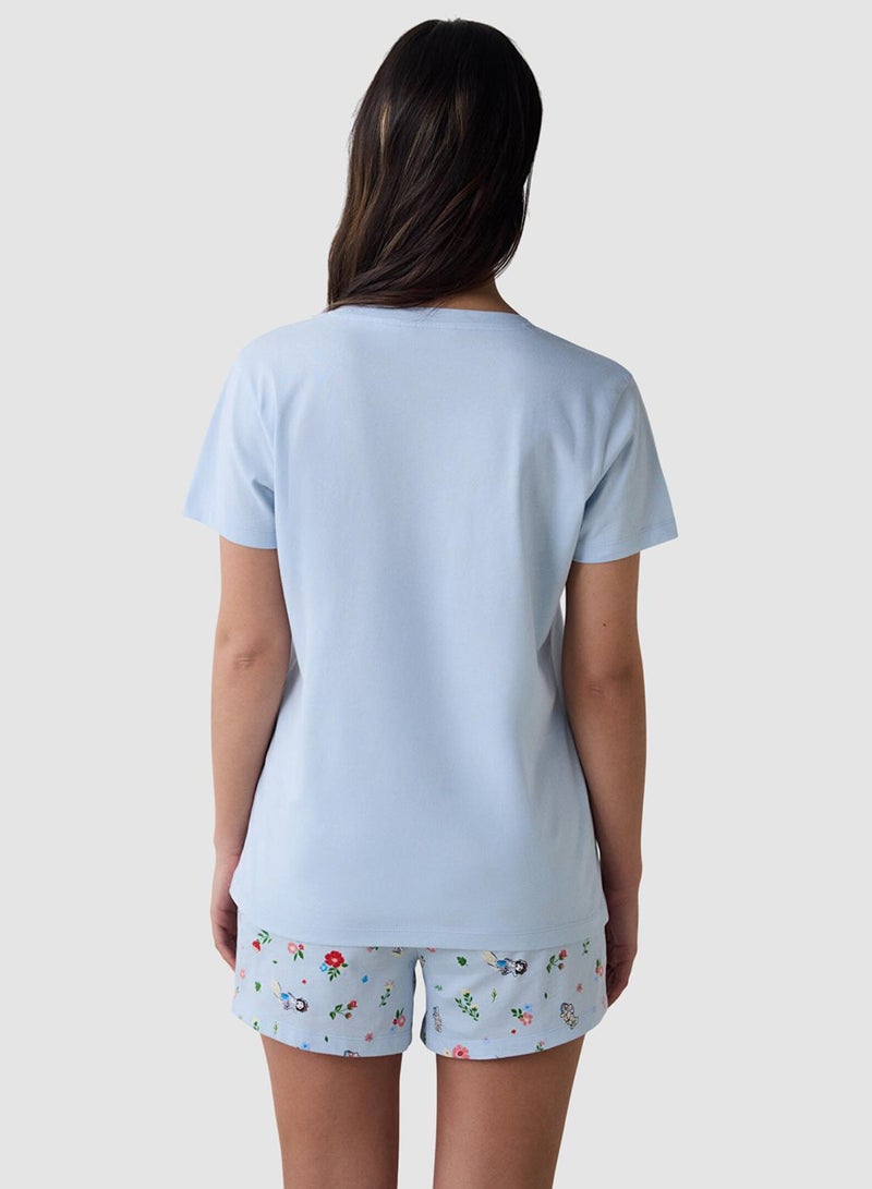 Penti Light Blue Pyjama Set With Floral Shorts - Image 2