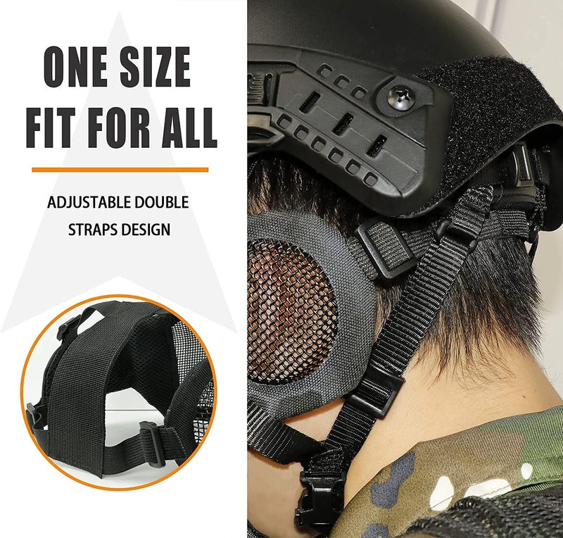 Aoutacc Airsoft Protective Gear Set, Half Face Mesh Mask with Ear Protection and Tactical Goggles for Adult Men Women BBS Paintball Shooting CS Survival Games Cosplay - Image 3