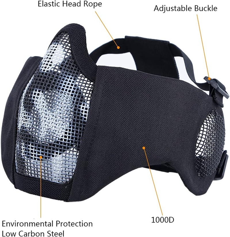 Aoutacc Airsoft Protective Gear Set, Half Face Mesh Mask with Ear Protection and Tactical Goggles for Adult Men Women BBS Paintball Shooting CS Survival Games Cosplay - Image 2