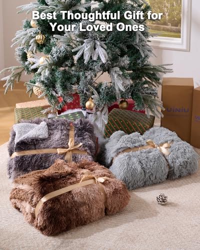 UINIU Super Soft Fluffy Faux Fur Sherpa Fleece Blankets Queen Size for Bed Bedroom Decor Winter Big Blankets Thick Warm Fuzzy Plush Heavy Bedding Cozy Gifts for Women Men Mom Dad 90 x 90 - Image 3