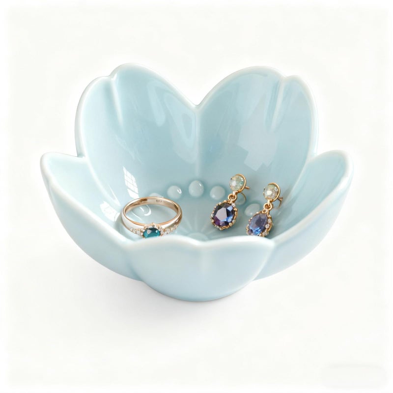 BESSKON Flower Ring Dish Jewelry Tray, Ceramic Jewelry Dish, Cute Small Trinket Tray, Nightstand Bathroom Decor Ring Holder, Jewlery Plate Bowl for Christmas Friendship Birthday Gifts for Women Mom - Image 1