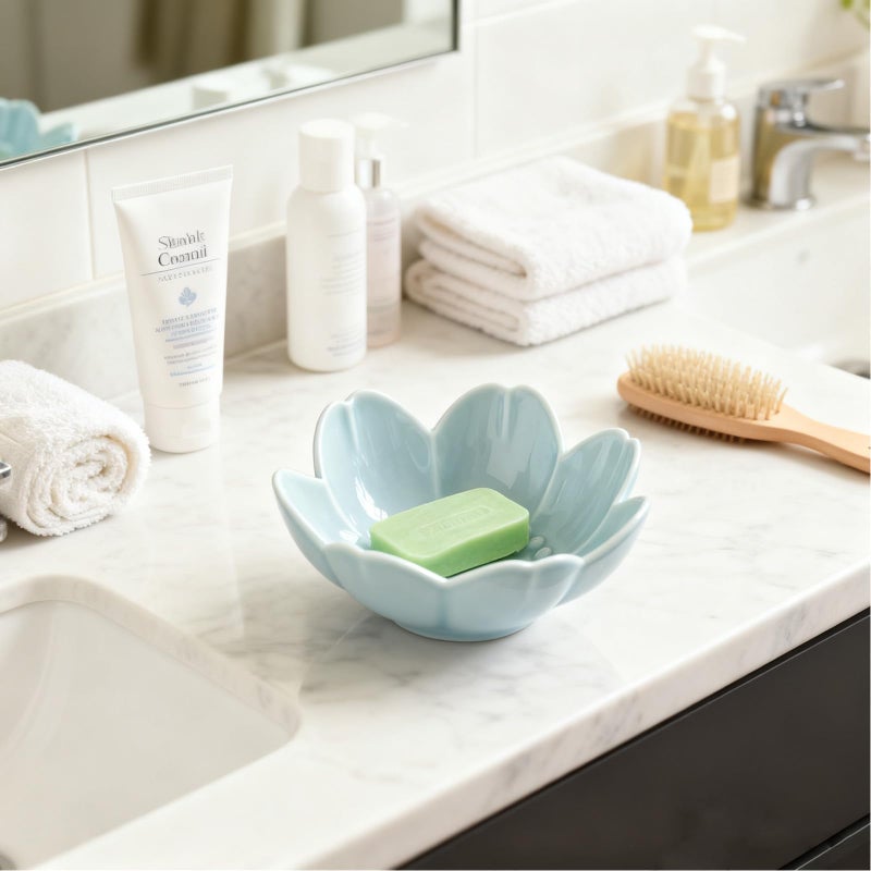 BESSKON Flower Ring Dish Jewelry Tray, Ceramic Jewelry Dish, Cute Small Trinket Tray, Nightstand Bathroom Decor Ring Holder, Jewlery Plate Bowl for Christmas Friendship Birthday Gifts for Women Mom - Image 5