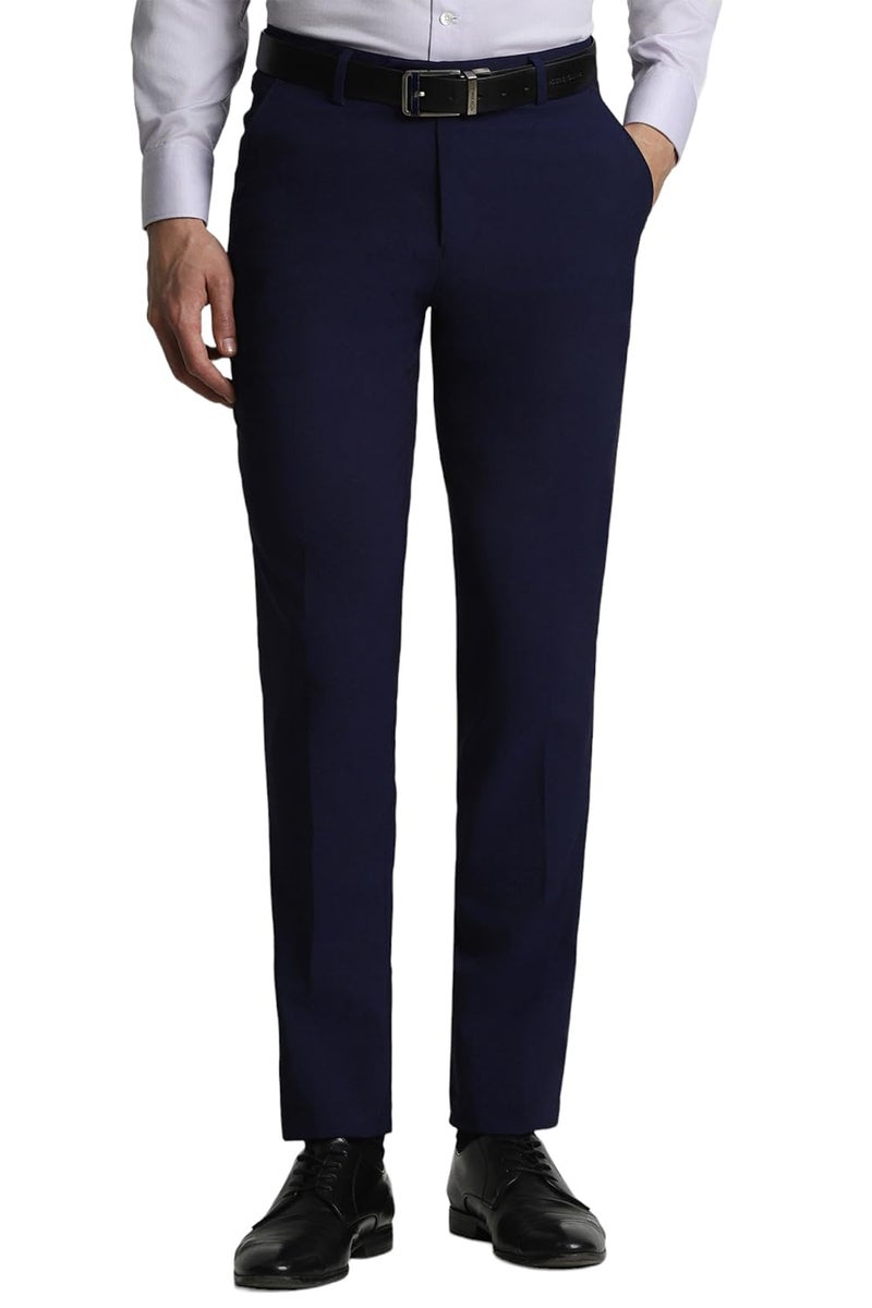 Peter England Men Navy Solid Slim Fit Formal Trousers - Image 1