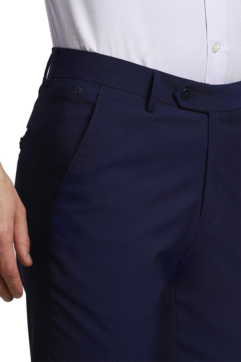 Peter England Men Navy Solid Slim Fit Formal Trousers - Image 5