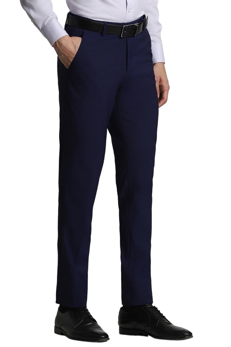 Peter England Men Navy Solid Slim Fit Formal Trousers - Image 2