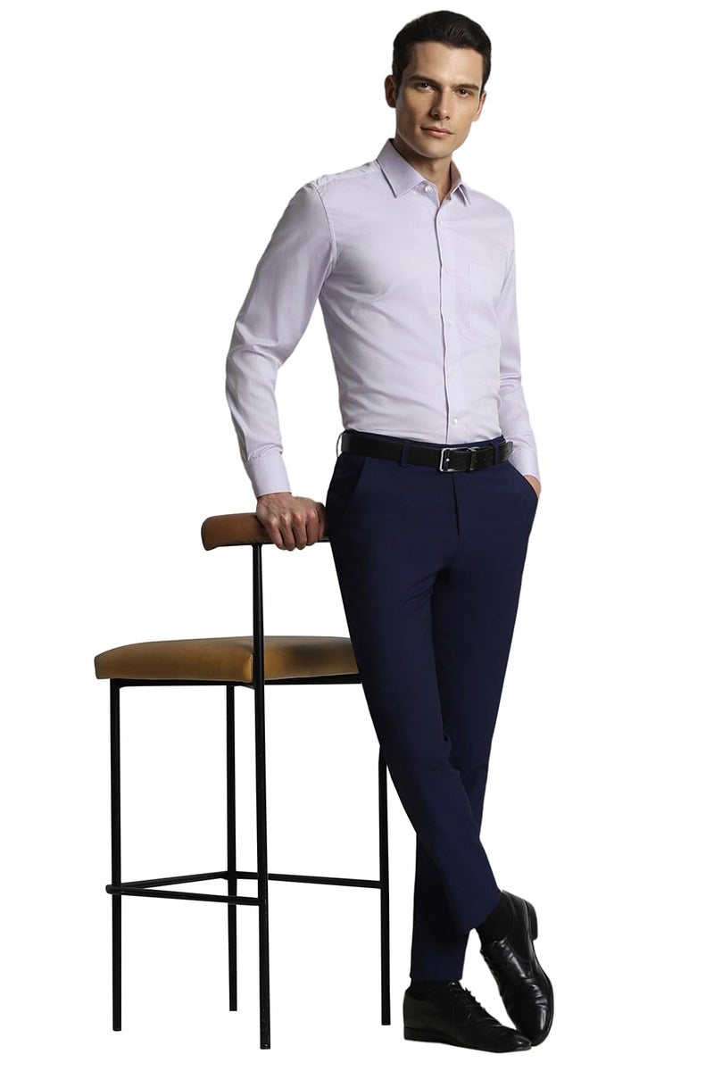 Peter England Men Navy Solid Slim Fit Formal Trousers - Image 4