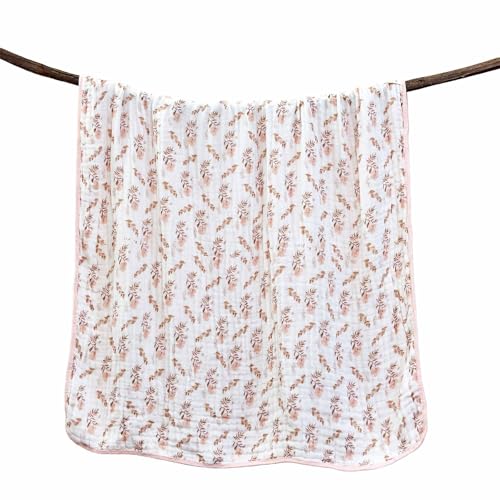 REPRECONF Pack of 2 Ultra Soft Muslin Baby Blankets for Girls Boys Breathable Lightweight Cotton Muslin Swaddle Blankets for Infant Toddler, Newborn Nursery Swaddling Wrap 43"X43" (Floral and Cherry) - Image 5
