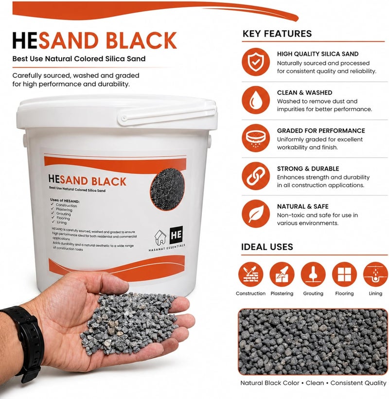 HASANAT ESSENTIALS Multi-Purpose Natural Sand Gravel Ideal for Construction flooring Aquariums Plants DIY Projects 5KG Sand Gravel Bucket Pack (Black Pebbles 5 KG Bucket) - Image 2