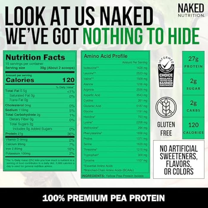 Nakd بروتين البازلاء النقي - عزل بروتين البازلاء - بروتين نباتي، نباتي و نباتي خالص. سهل الهضم، غير معدل وراثيًا، خالي من اللاكتوز، خالي من الصويا وخالي من الجلوتين - 15 حصة - Image 4