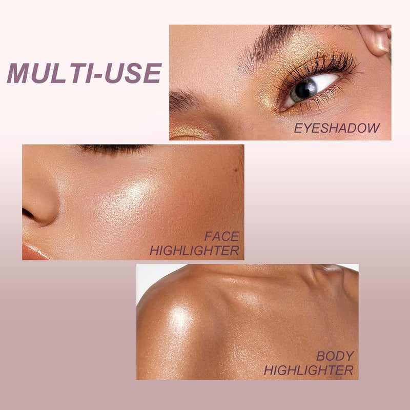 YOUNG VISION Pressed Powder Highlighter, Baked Natural Glow Contour Powder & Face Highlighter, Cruelty Free, Shimmer Highlighting Makeup for Face, Eye, Eyeshadow, Body, Skin, Xmas Gift (White) - Image 4