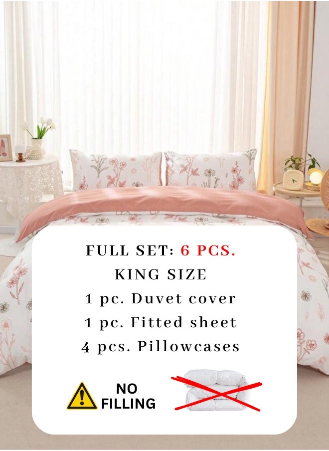 LUNA Home - King size 6-piece peach bedding set featuring a botanical floral design duvet cover. - Image 1