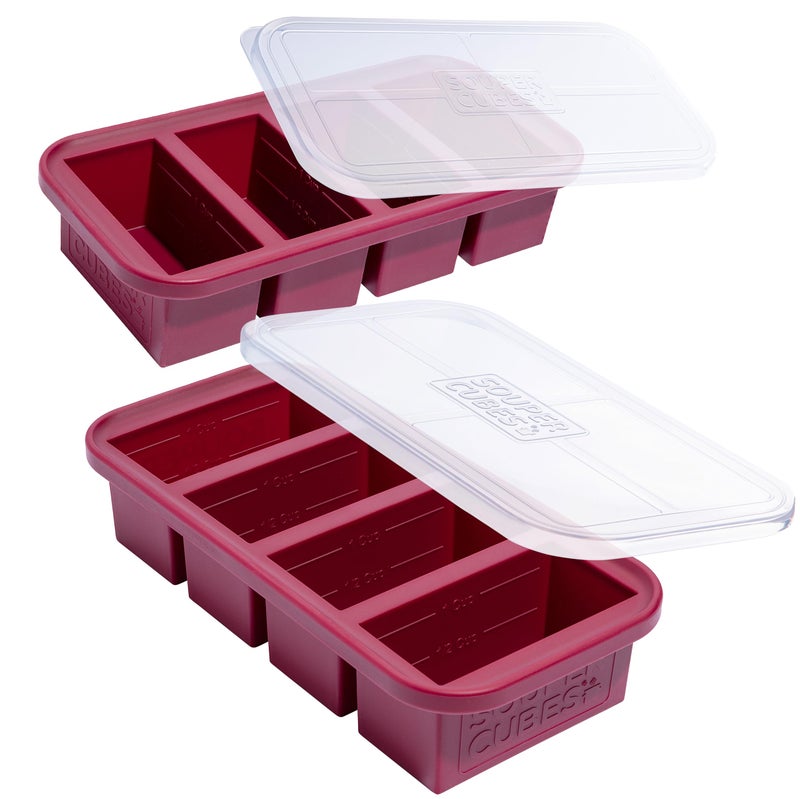 Souper Cubes 1 Cup Silicone Freezer Tray with Lids Perfect for Storing Broth Leftovers Rice Sauce and More Silicone Soup Freezer Molds for Meal Prepping Cranberry 2Pack