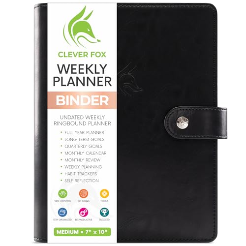 Clever Fox Weekly Planner Binder – Goal Setting Planner for Time Management & Weekly Tasks – Work & Life Organizer with To Do List & Habit Tracker – Undated, 7″ x 9″ Hardcover (Black) - Image 1