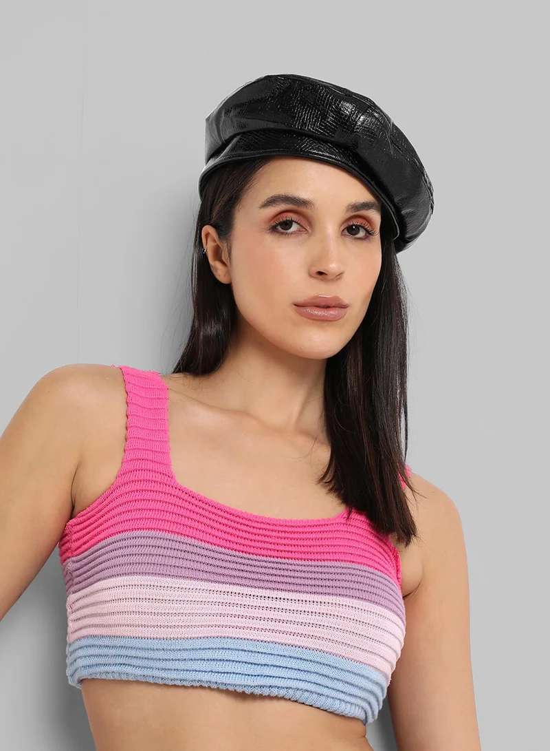 Haute Sauce Pebbled Beret Hat - Black