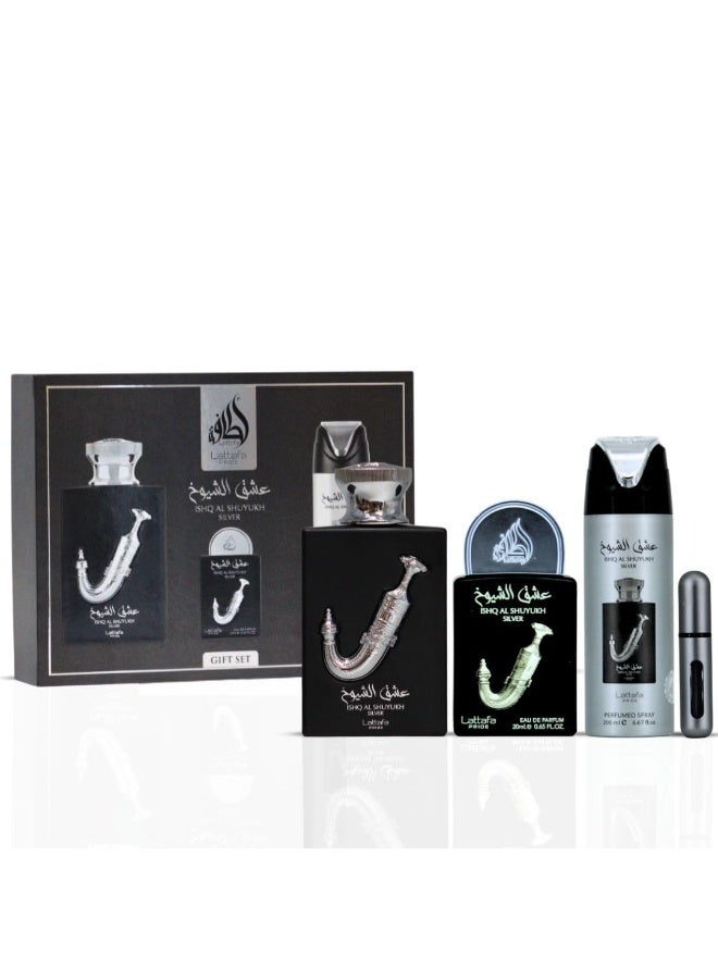 لطافة مجموعة هدايا عشق الشيوخ سيلفر للجنسين من لطافة برايد | مجموعة مكونة من 3 ( عطر 100مل - عطر 20مل - مزيل عرق 200مل ) - Image 1