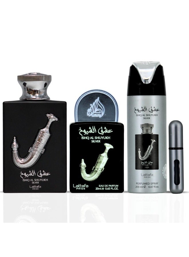 لطافة مجموعة هدايا عشق الشيوخ سيلفر للجنسين من لطافة برايد | مجموعة مكونة من 3 ( عطر 100مل - عطر 20مل - مزيل عرق 200مل ) - Image 2