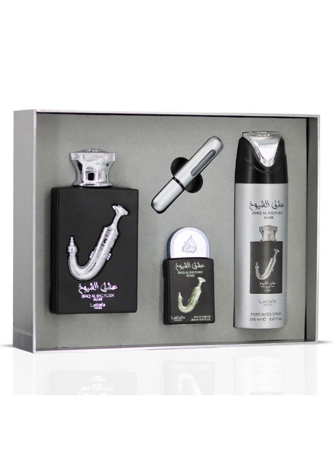 لطافة مجموعة هدايا عشق الشيوخ سيلفر للجنسين من لطافة برايد | مجموعة مكونة من 3 ( عطر 100مل - عطر 20مل - مزيل عرق 200مل ) - Image 3
