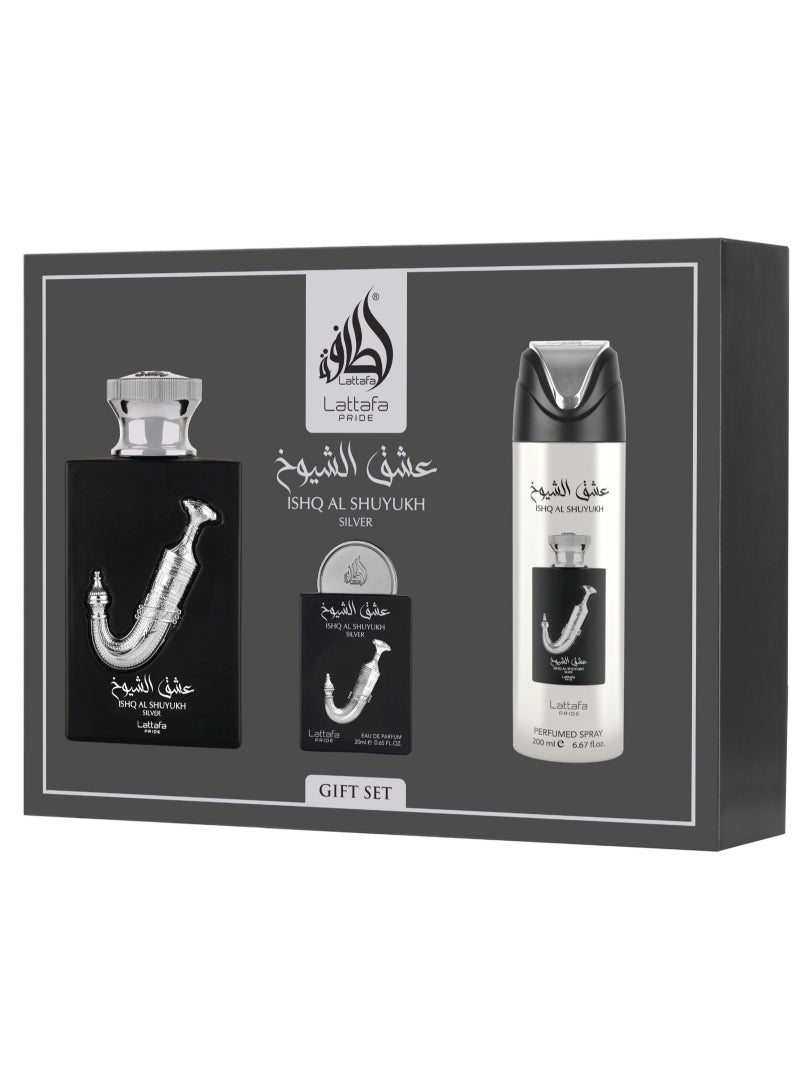 لطافة مجموعة هدايا عشق الشيوخ سيلفر للجنسين من لطافة برايد | مجموعة مكونة من 3 ( عطر 100مل - عطر 20مل - مزيل عرق 200مل ) - Image 4