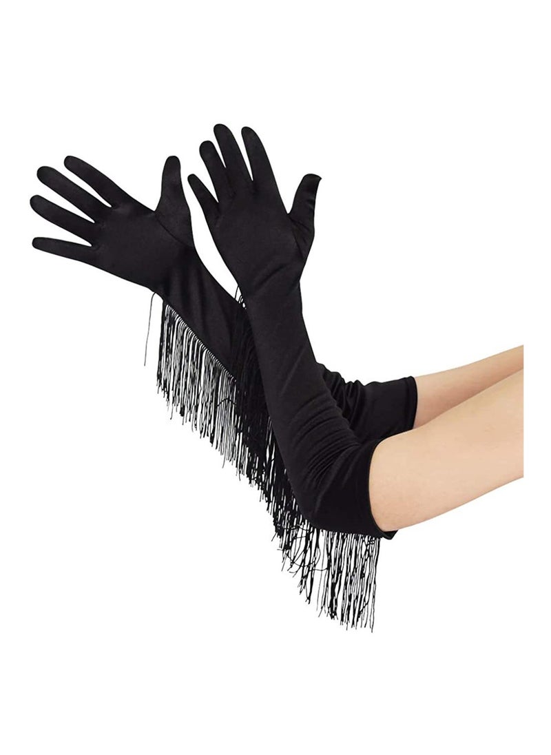 Excefore Satin Gloves Opera Gloves, Long Evening Gloves Women 20s Vintage Tassel Elbow Glove Decorative Mitten Bridal Gloves for Latin Dance Performance Costume Party Wedding  - Image 5