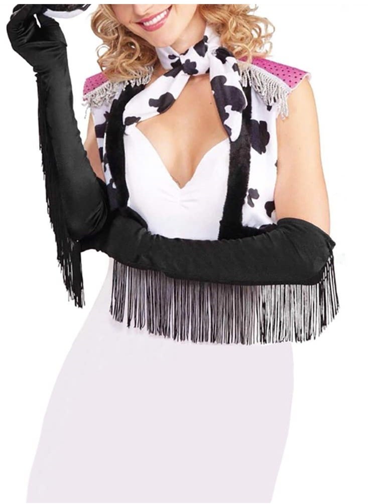 Excefore Satin Gloves Opera Gloves, Long Evening Gloves Women 20s Vintage Tassel Elbow Glove Decorative Mitten Bridal Gloves for Latin Dance Performance Costume Party Wedding  - Image 4