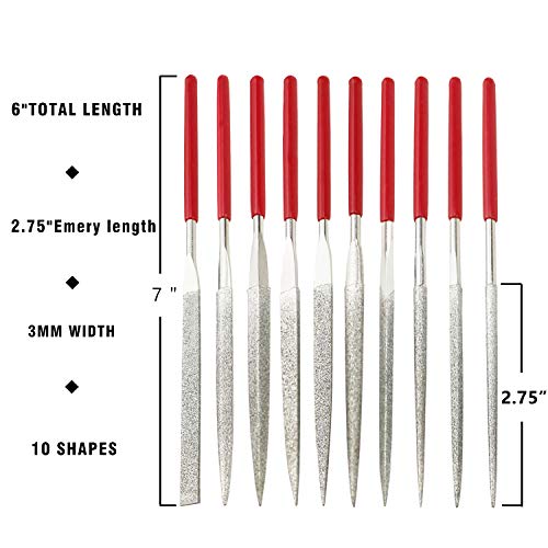 KALIM 10pc Mini Diamond Needle File Set - 6 Inch Total Length, 150 Grit Diamond File (Usable Length: 2-3/4 Inch) - Image 2
