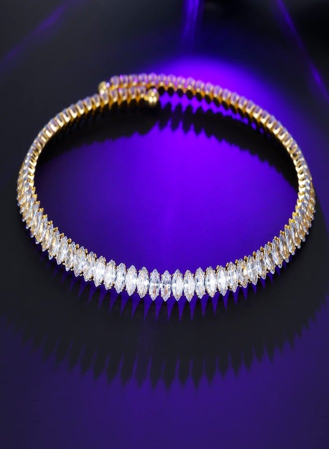 ايه إي لايف قلادات تشوكر من الزركونيا المكعبة المطلية بالذهب الأصفر من AiliFe للنساء والرجال، قلادة تنس مرصعة بأحجار الراين اللامعة وسلسلة ألماس مزيفة لحفلات الزفاف ووصيفات العروس (قلادة تشوكر من الزركونيا المكعبة على شكل لوز). - Image 2