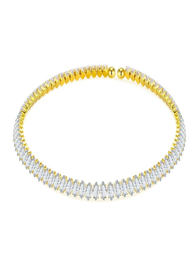 ايه إي لايف قلادات تشوكر من الزركونيا المكعبة المطلية بالذهب الأصفر من AiliFe للنساء والرجال، قلادة تنس مرصعة بأحجار الراين اللامعة وسلسلة ألماس مزيفة لحفلات الزفاف ووصيفات العروس (قلادة تشوكر من الزركونيا المكعبة على شكل لوز). - Image 1