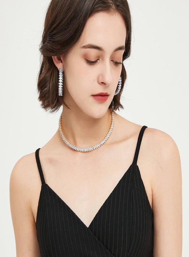 ايه إي لايف قلادات تشوكر من الزركونيا المكعبة المطلية بالذهب الأصفر من AiliFe للنساء والرجال، قلادة تنس مرصعة بأحجار الراين اللامعة وسلسلة ألماس مزيفة لحفلات الزفاف ووصيفات العروس (قلادة تشوكر من الزركونيا المكعبة على شكل لوز). - Image 4