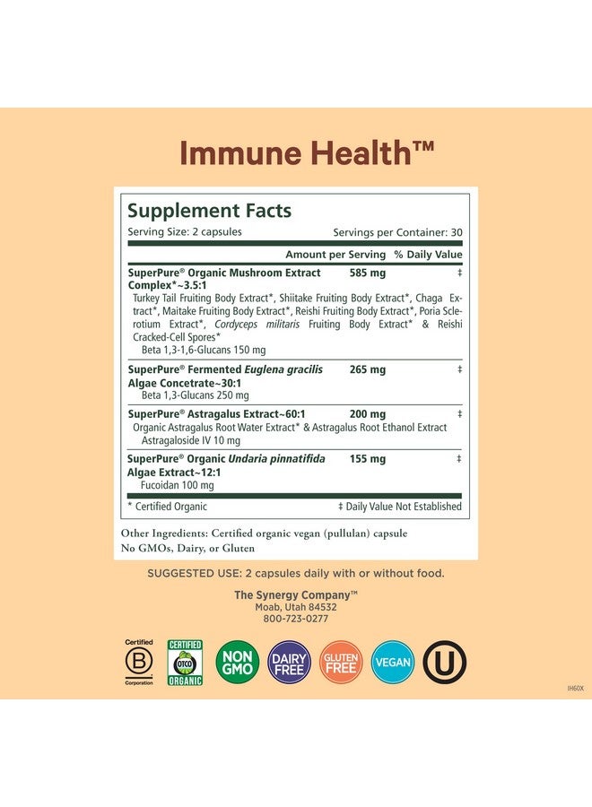 PURE SYNERGY Immune Health | Immune Support Mushroom Supplement | Astragalus and Beta-Glucan Extracts with Organic Functional Mushroom Extracts | for Year-Round Support (60 Capsules) - Image 2